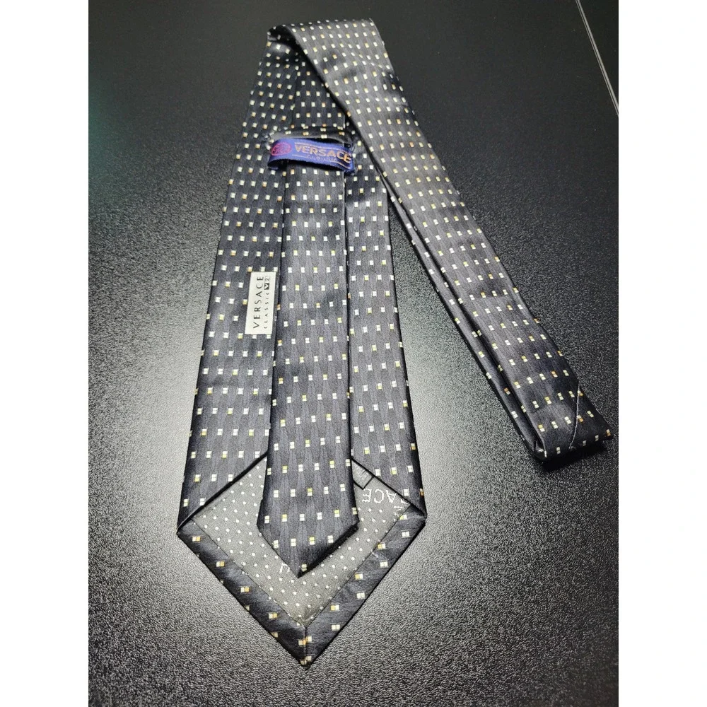 Versace Men's Necktie Navy Blue Geometric Silk 4